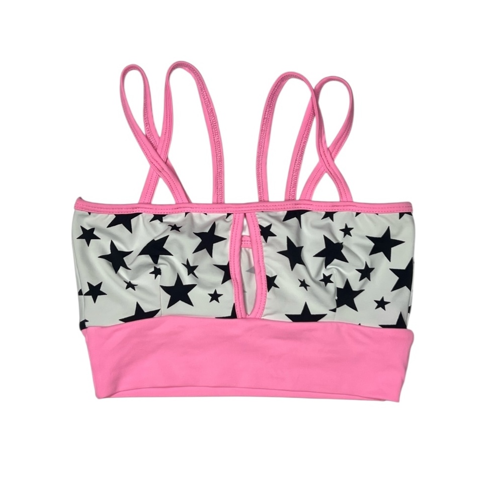Pink & Star Print Strappy Sports Bra – Size Small